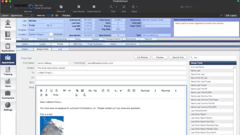 TradeSchool email template editor