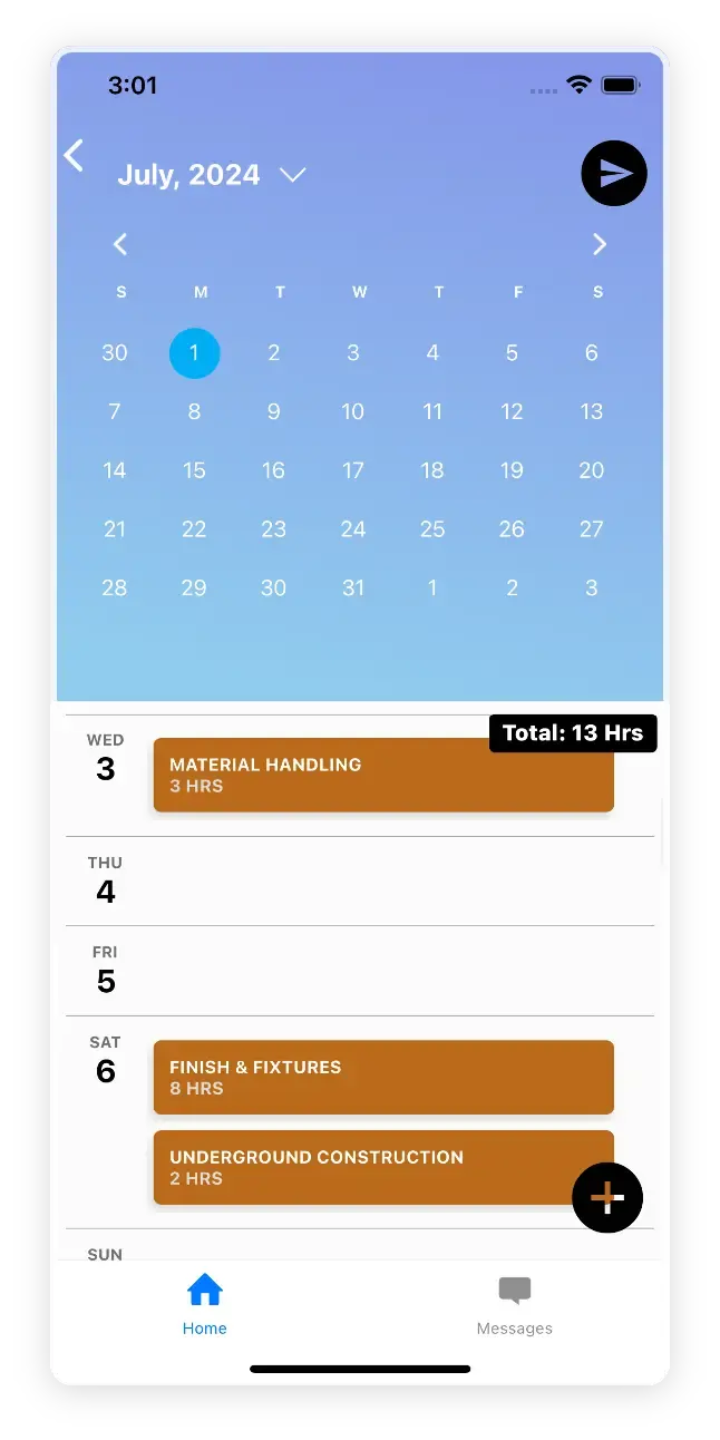 Mobile app Work Report view